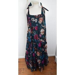 Rosie French Medium Floral Tiered Maxi Green New Francesca Bow Sleeveless